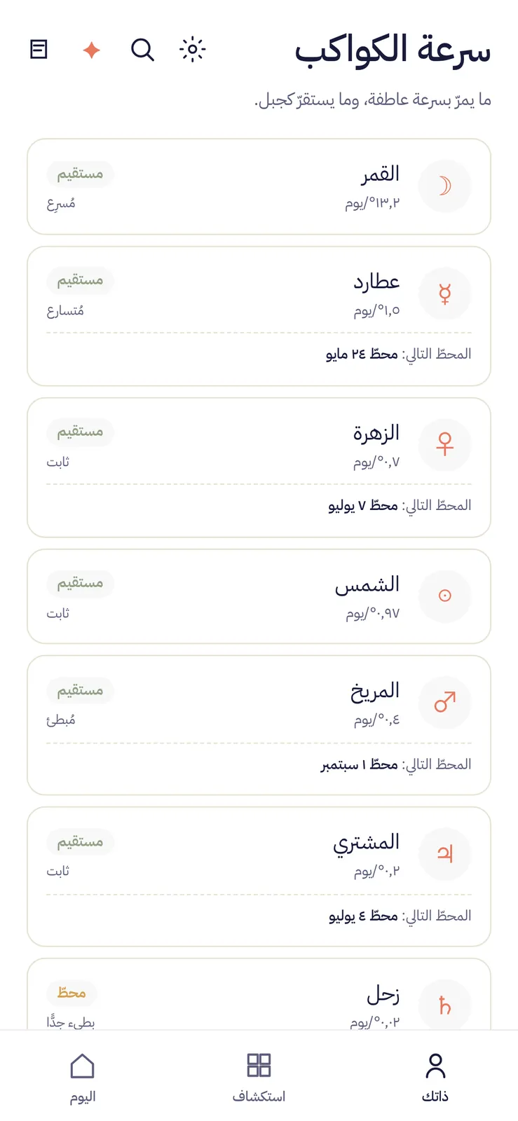 مواضع الكواكب والقمر